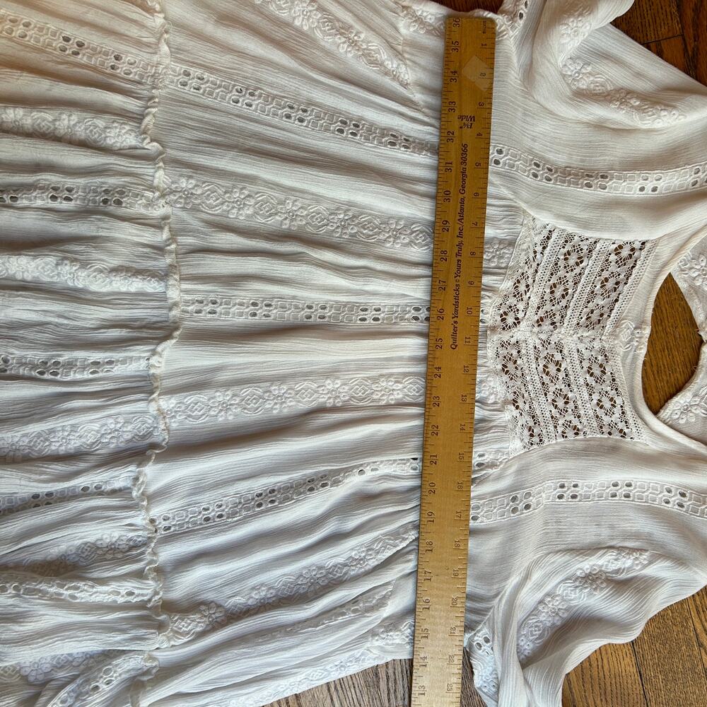 Free People Kiss Kiss Tunic Ivory Crochet Lace Boho Tiered Top Size M - Picture 7 of 9